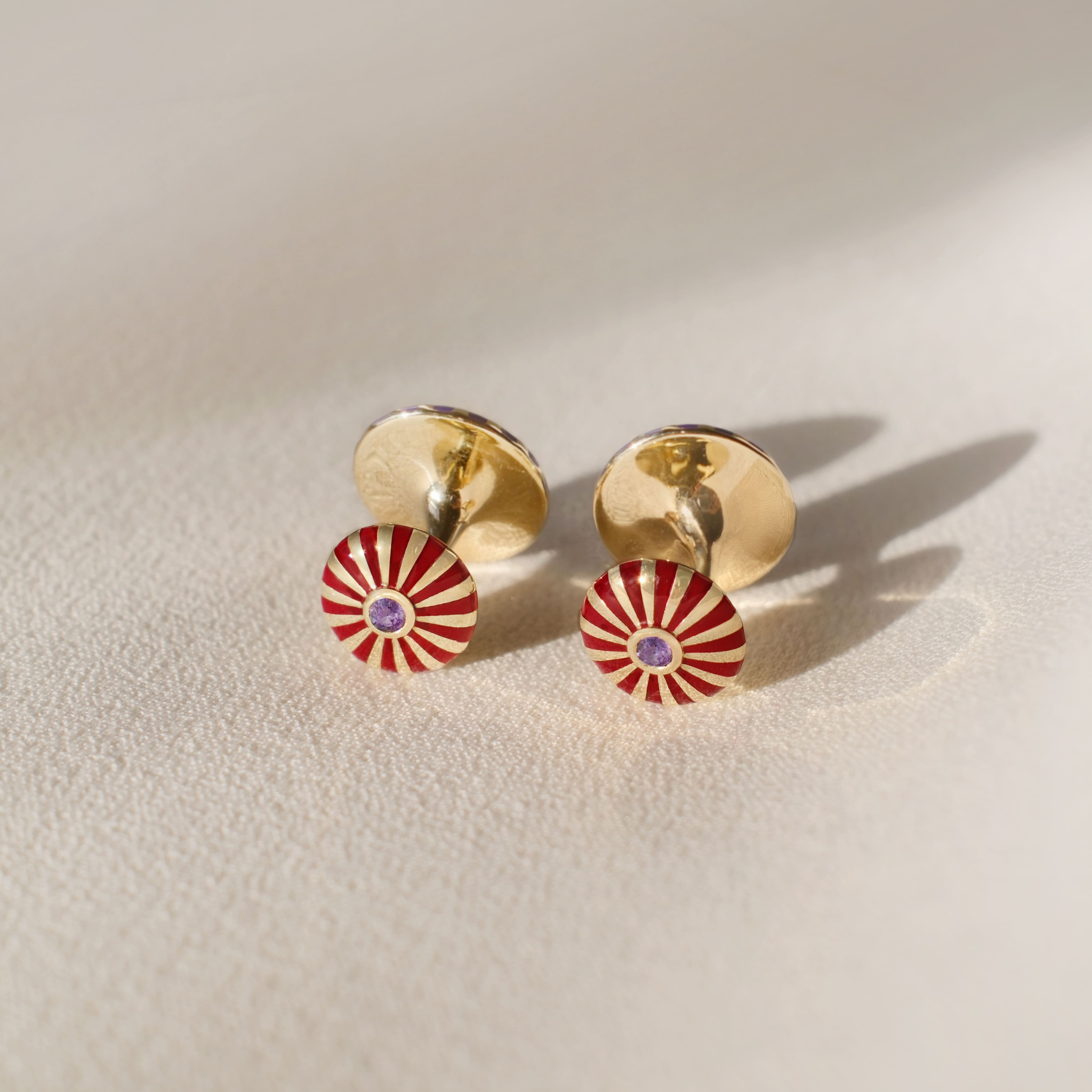 HELIA ROUND CUFFLINKS (RUBY AND PURPLE SAPPHIRE)