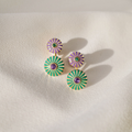 HELIA ROUND EARRINGS (EMERALD AND PURPLE SAPPHIRE)